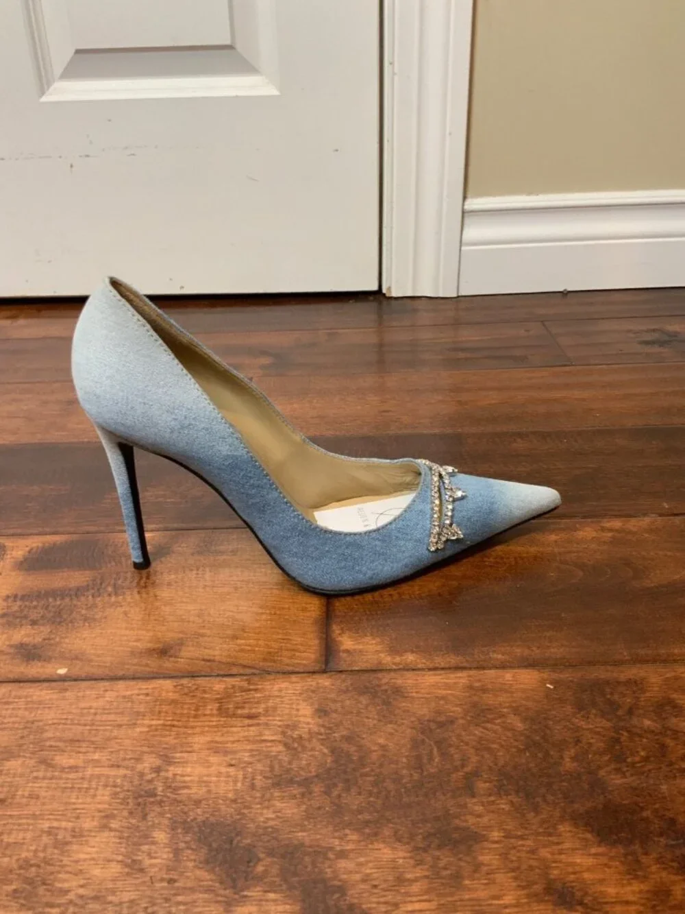 Area Blue Light Wash Denim Jewel Cutout Pumps Heels Size 10 | 40 $1,175